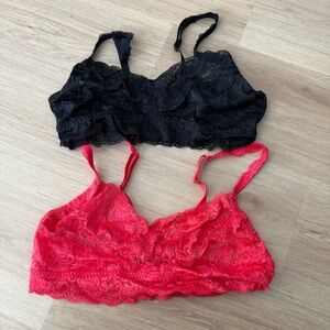 Quince Women's Stretch Lace Sweetheart Bralette (2-pack) Black/Ruby XS